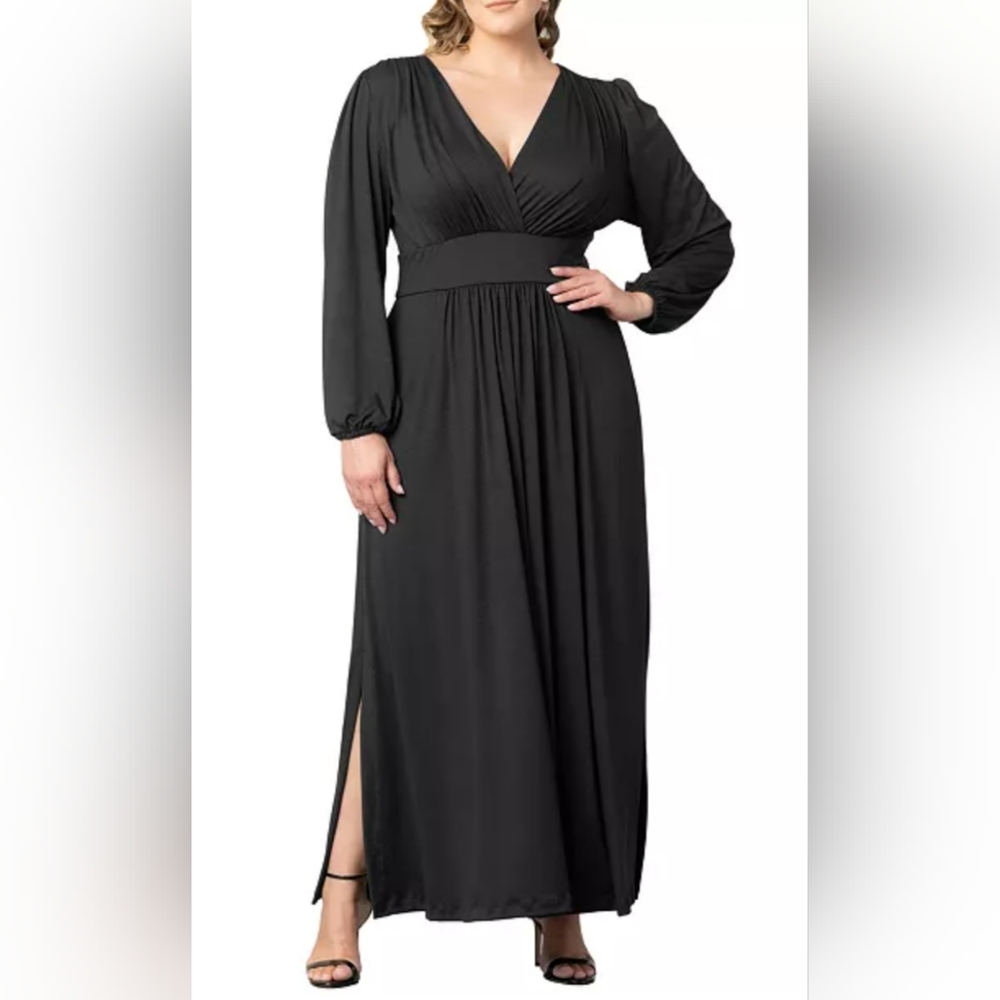 NWT Kiyonna Black Noir Long Sleeve Maxi Dress Size 1X